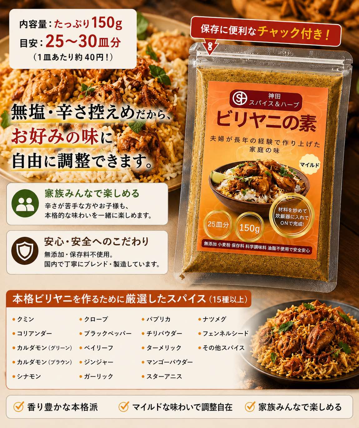 ビリヤニスパイス150g 炊飯器で簡単 本格ビリヤニ